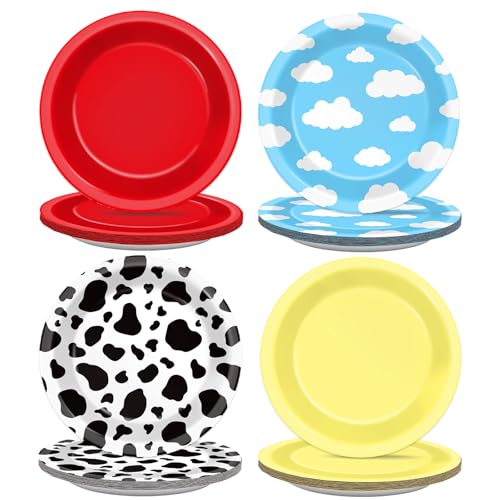 48-Pack Cartoon Story Paper Plates – 7-Inch Cow Print Sky Blue Cloud Disposable Party Tableware