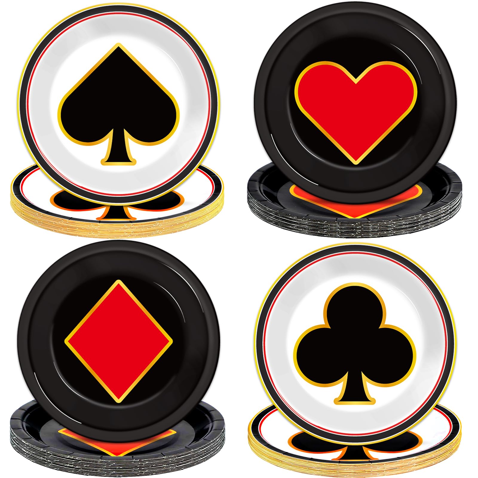 48-Pack CHUNNIN Casino Night Paper Plates – 7-Inch Disposable Poker Party Plates for Las Vegas Themes