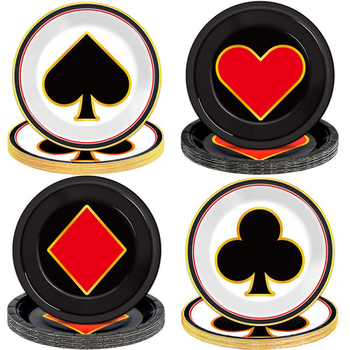 48-Pack CHUNNIN Casino Night Paper Plates – 7-Inch Disposable Poker Party Plates for Las Vegas Themes