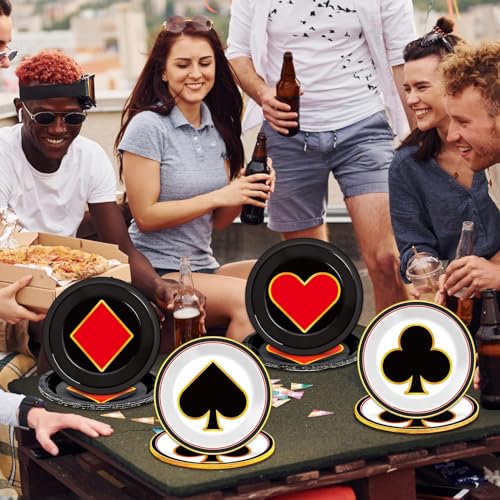 48-Pack CHUNNIN Casino Night Paper Plates – 7-Inch Disposable Poker Party Plates for Las Vegas Themes