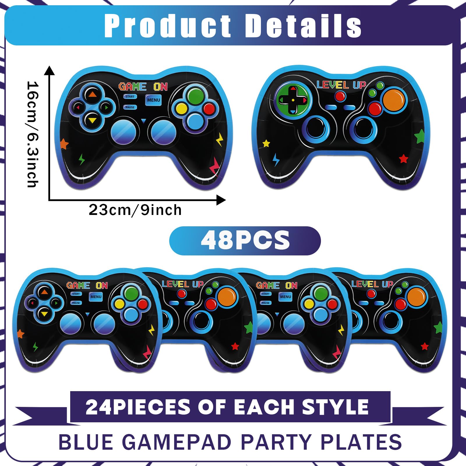 48-Pack Game Controller Paper Plates for Video Game Birthday Parties