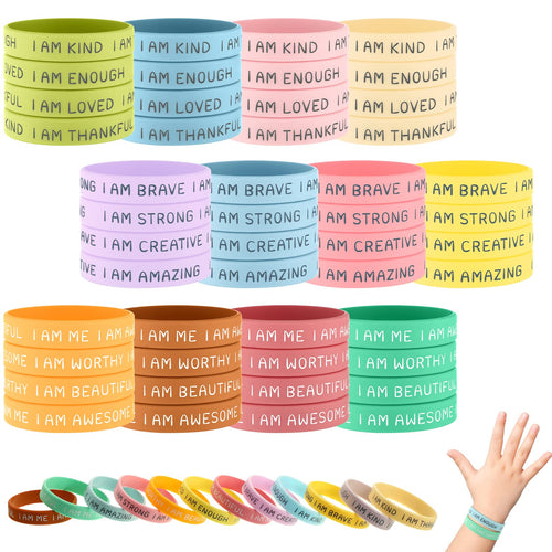 48 Pack Inspirational Silicone Wristbands for Kids – Motivational Rubber Bracelets in Fresh Colors, 12 Designs