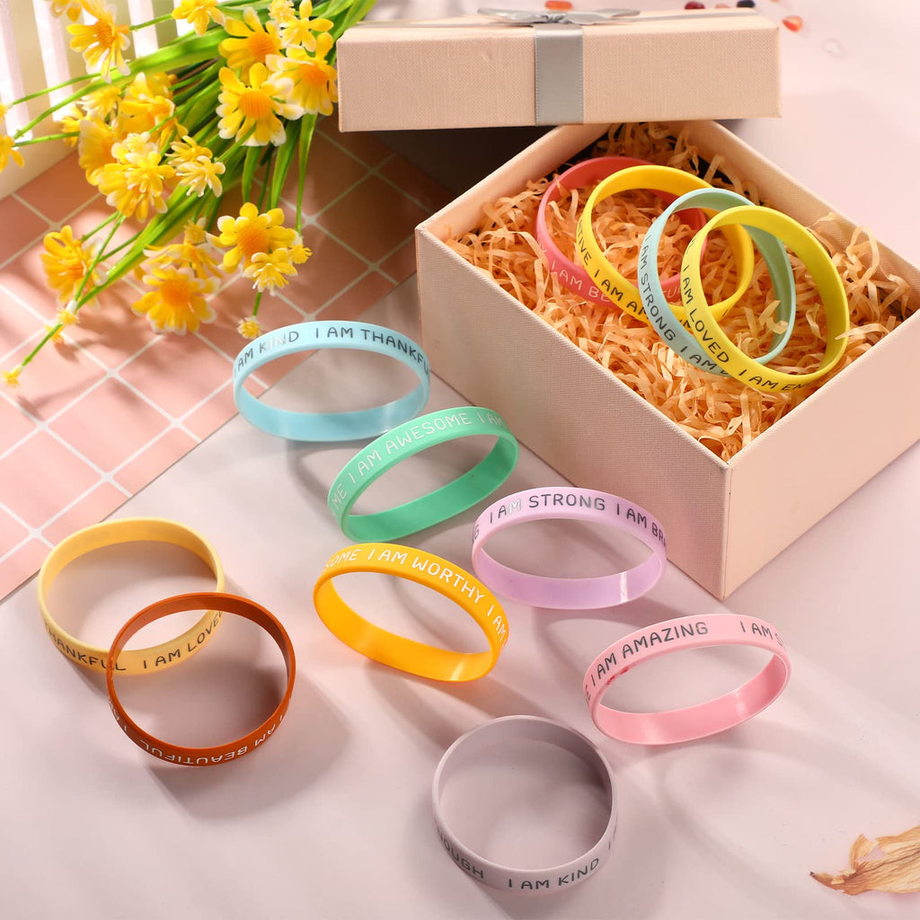 48 Pack Inspirational Silicone Wristbands for Kids – Motivational Rubber Bracelets in Fresh Colors, 12 Designs