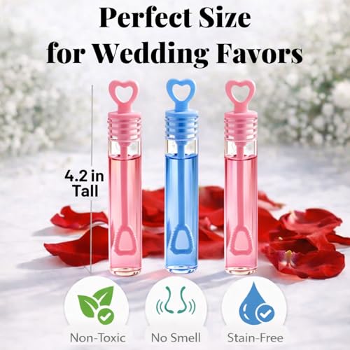 48 Pack Mini Heart Bubble Wands – Blue/Pink Wedding Favors, 4-Inch Bubble Tubes with Heart Wand by Liberty Imports