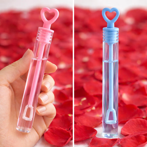 48 Pack Mini Heart Bubble Wands – Blue/Pink Wedding Favors, 4-Inch Bubble Tubes with Heart Wand by Liberty Imports