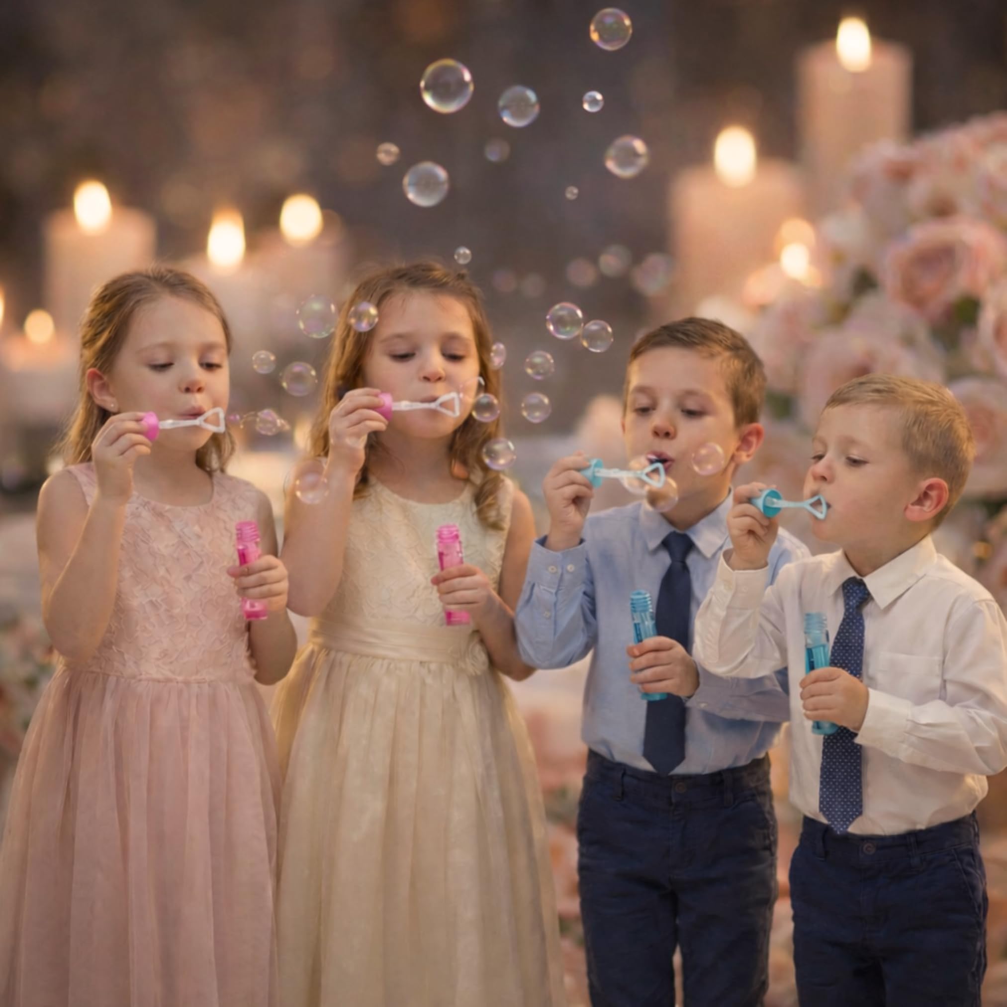 48 Pack Mini Heart Bubble Wands – Blue/Pink Wedding Favors, 4-Inch Bubble Tubes with Heart Wand by Liberty Imports