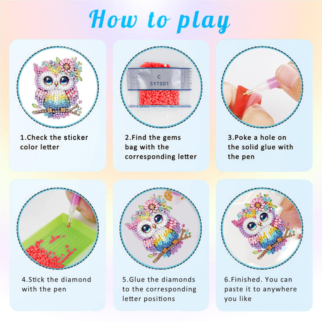 48-Piece Diamond Art Sticker Kit for Kids – Animal Gem Art Stickers, 5D Mosaic Craft for Boys Girls Ages 4-12