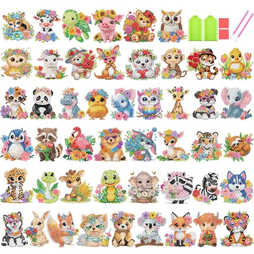 48-Piece Diamond Art Sticker Kit for Kids – Animal Gem Art Stickers, 5D Mosaic Craft for Boys Girls Ages 4-12