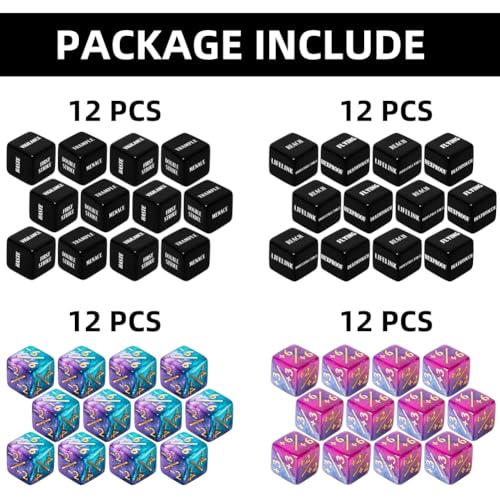 48-Piece MTG Counter Dice Set – Keyword, +1/+6 & -1/-6 Counters with Bag