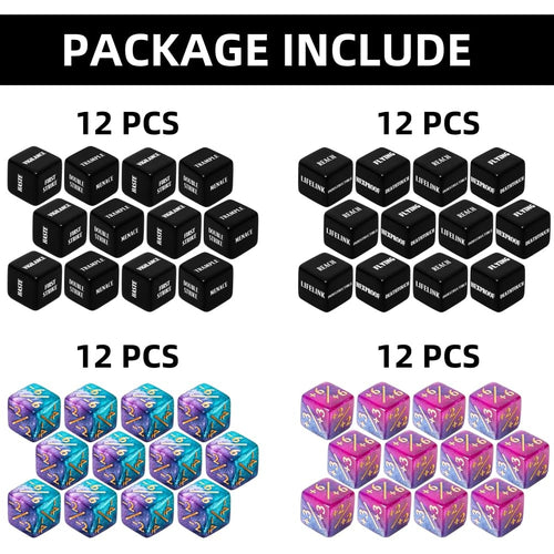 48-Piece MTG Counter Dice Set – Keyword, +1/+6 & -1/-6 Counters with Bag