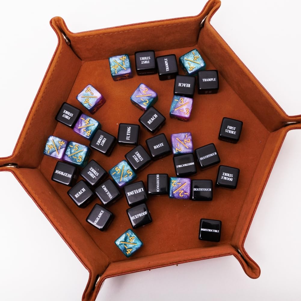 48-Piece MTG Counter Dice Set – Keyword, +1/+6 & -1/-6 Counters with Bag