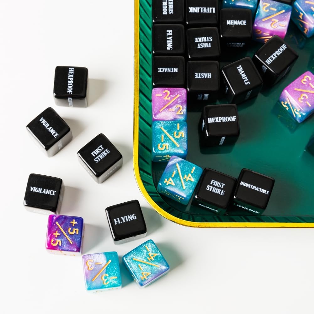 48-Piece MTG Counter Dice Set – Keyword, +1/+6 & -1/-6 Counters with Bag
