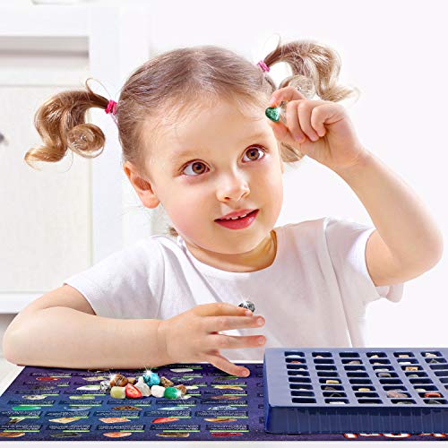 48-Piece Rock and Mineral Collection for Kids – Geology Gem Kit with Tiger’s Eye, Rose Quartz, and Identification Guide