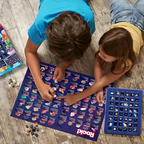 48-Piece Rock and Mineral Collection for Kids – Geology Gem Kit with Tiger’s Eye, Rose Quartz, and Identification Guide