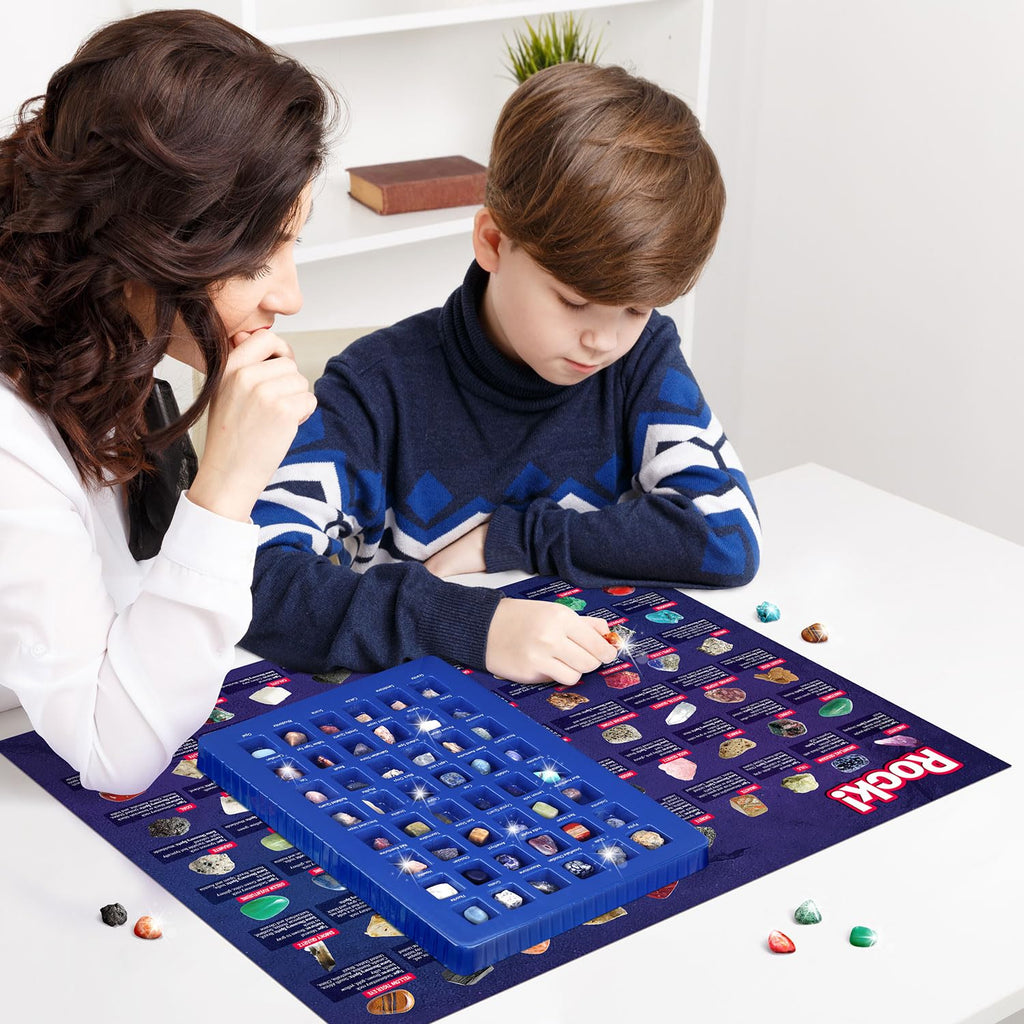 48-Piece Rock and Mineral Collection for Kids – Geology Gem Kit with Tiger’s Eye, Rose Quartz, and Identification Guide