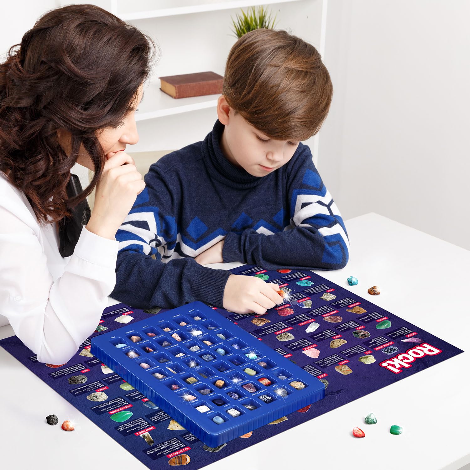 48-Piece Rock and Mineral Collection for Kids – Geology Gem Kit with Tiger’s Eye, Rose Quartz, and Identification Guide