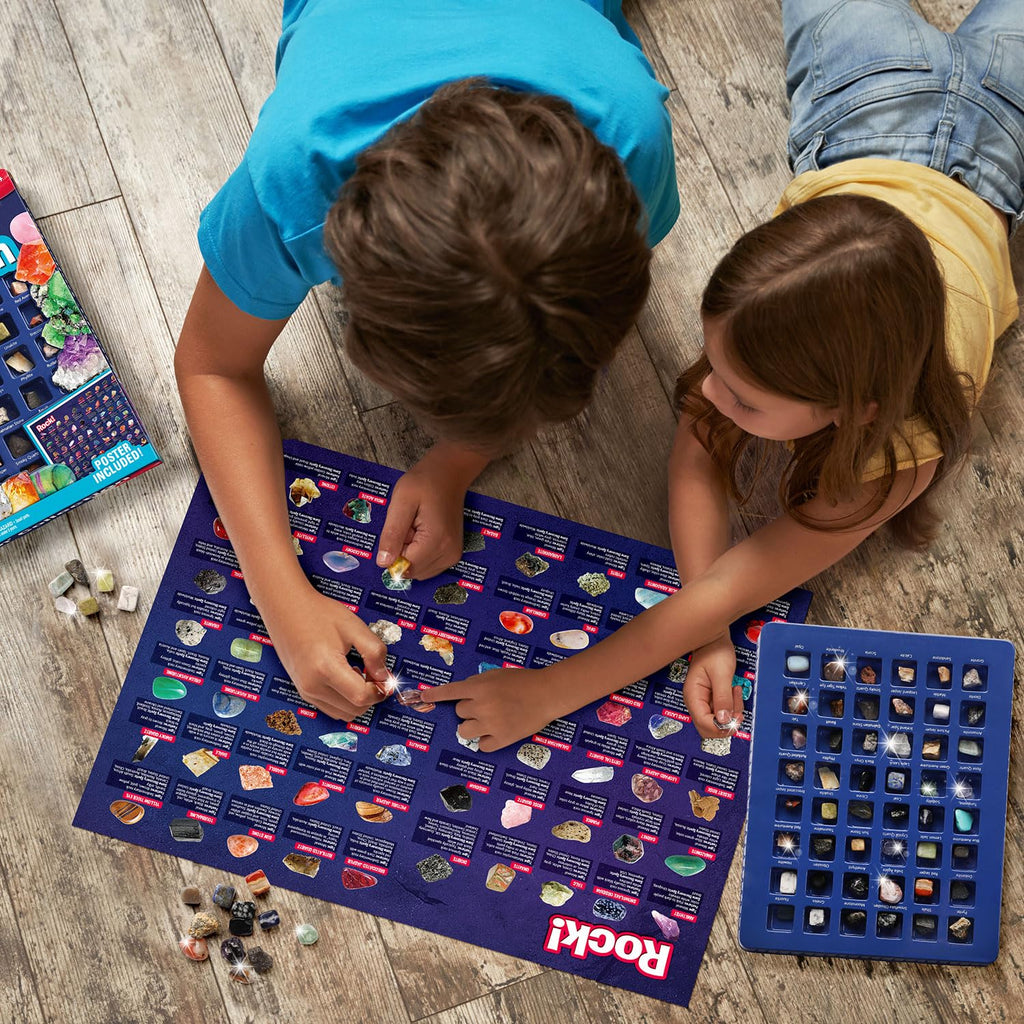 48-Piece Rock and Mineral Collection for Kids – Geology Gem Kit with Tiger’s Eye, Rose Quartz, and Identification Guide