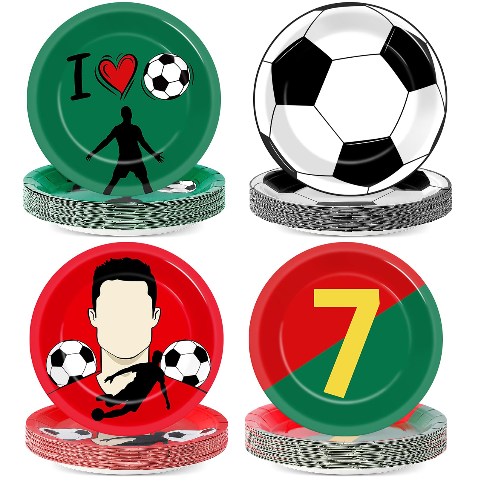 48 Soccer Paper Plates – Red & Green Disposable Dessert Plates for Sports Birthday Parties