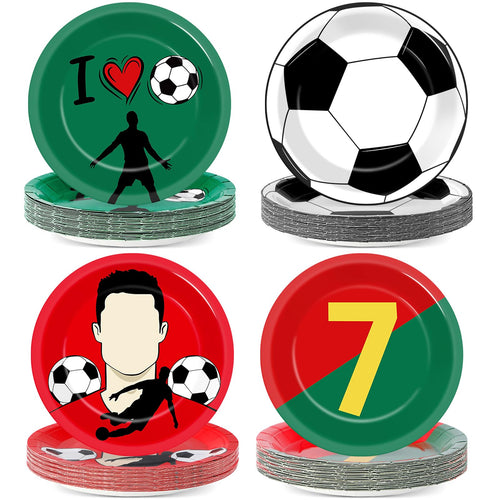 48 Soccer Paper Plates – Red & Green Disposable Dessert Plates for Sports Birthday Parties