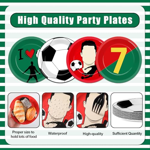 48 Soccer Paper Plates – Red & Green Disposable Dessert Plates for Sports Birthday Parties