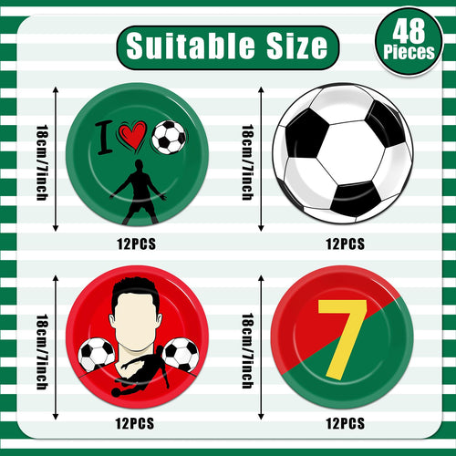 48 Soccer Paper Plates – Red & Green Disposable Dessert Plates for Sports Birthday Parties