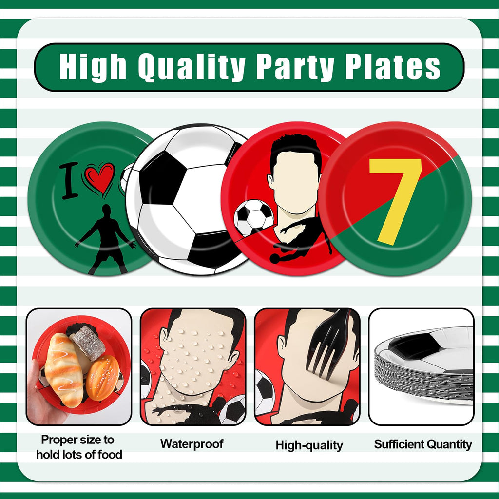 48 Soccer Paper Plates – Red & Green Disposable Dessert Plates for Sports Birthday Parties
