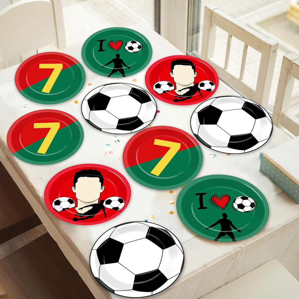 48 Soccer Paper Plates – Red & Green Disposable Dessert Plates for Sports Birthday Parties