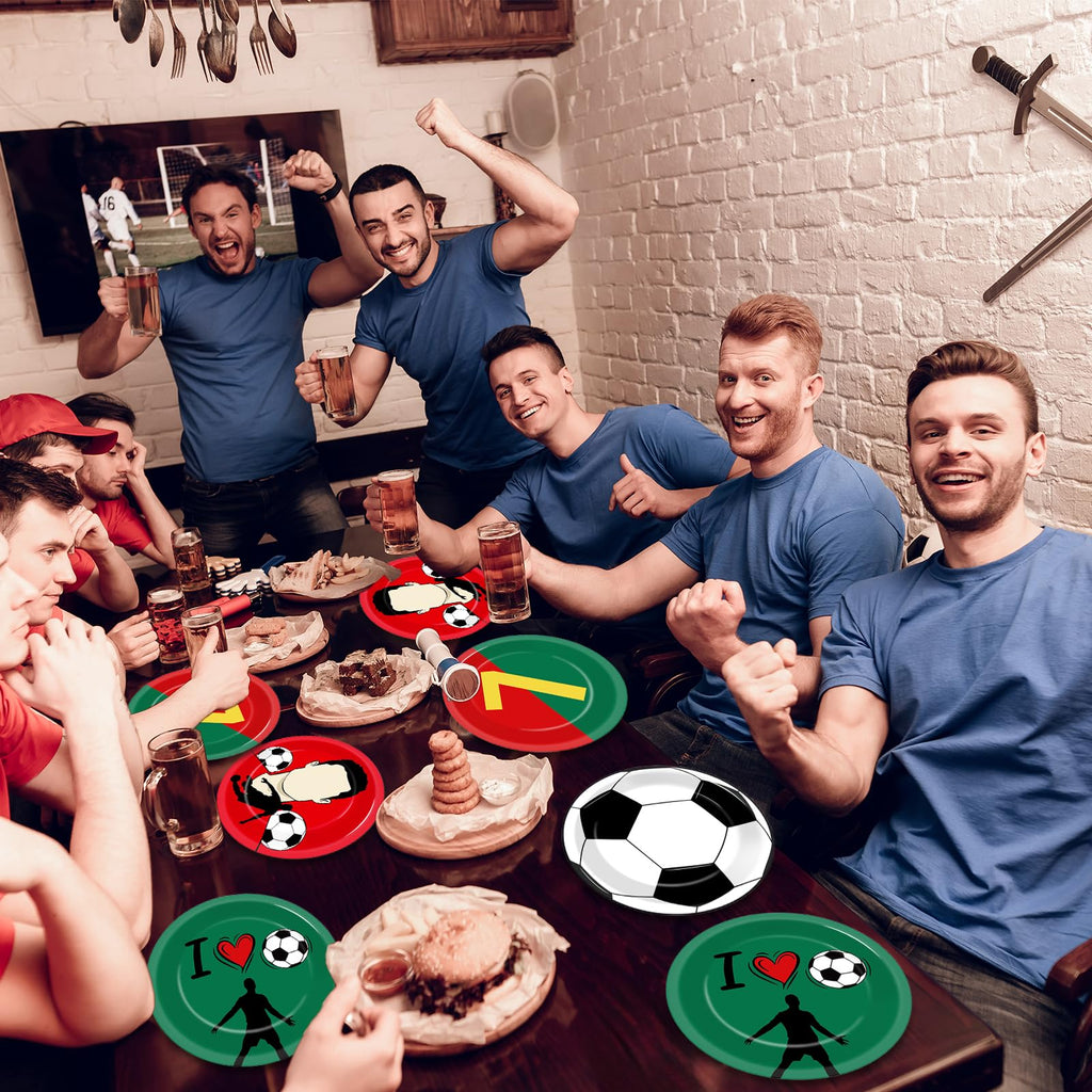 48 Soccer Paper Plates – Red & Green Disposable Dessert Plates for Sports Birthday Parties