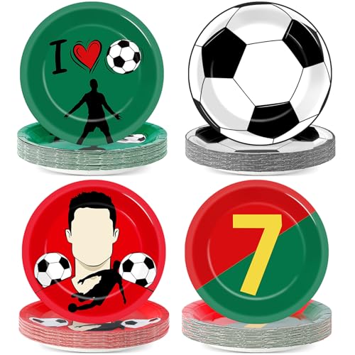 48 Soccer Paper Plates – Red & Green Disposable Dessert Plates for Sports Birthday Parties