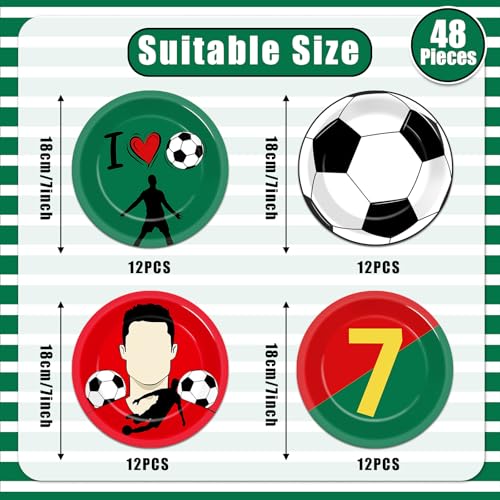 48 Soccer Paper Plates – Red & Green Disposable Dessert Plates for Sports Birthday Parties