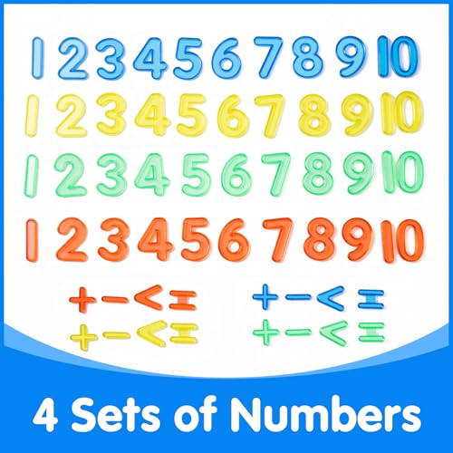 48 Translucent Number Tiles for Light Tables – 4 Sets of 1-10 & Symbols (Red, Blue, Yellow, Green)