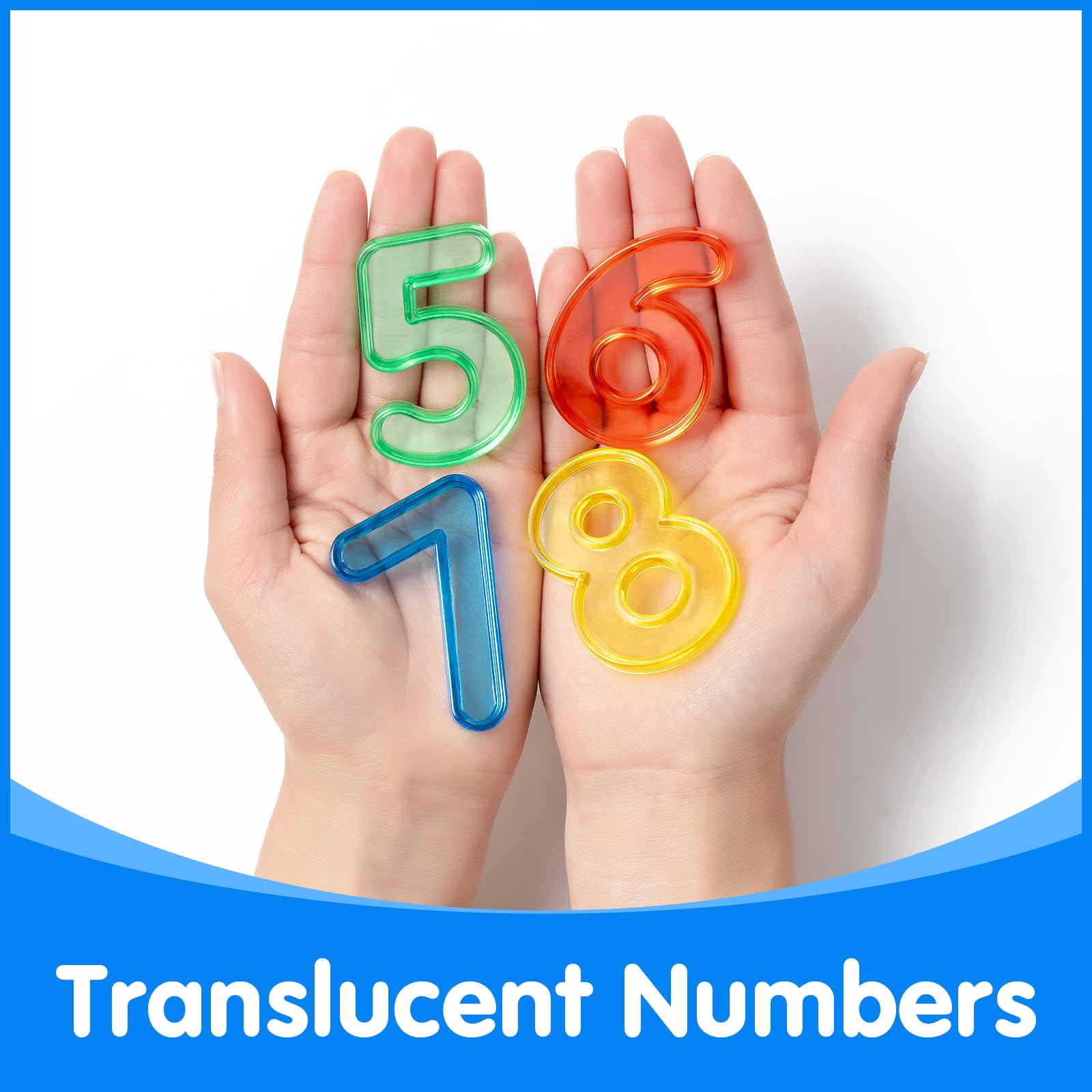 48 Translucent Number Tiles for Light Tables – 4 Sets of 1-10 & Symbols (Red, Blue, Yellow, Green)