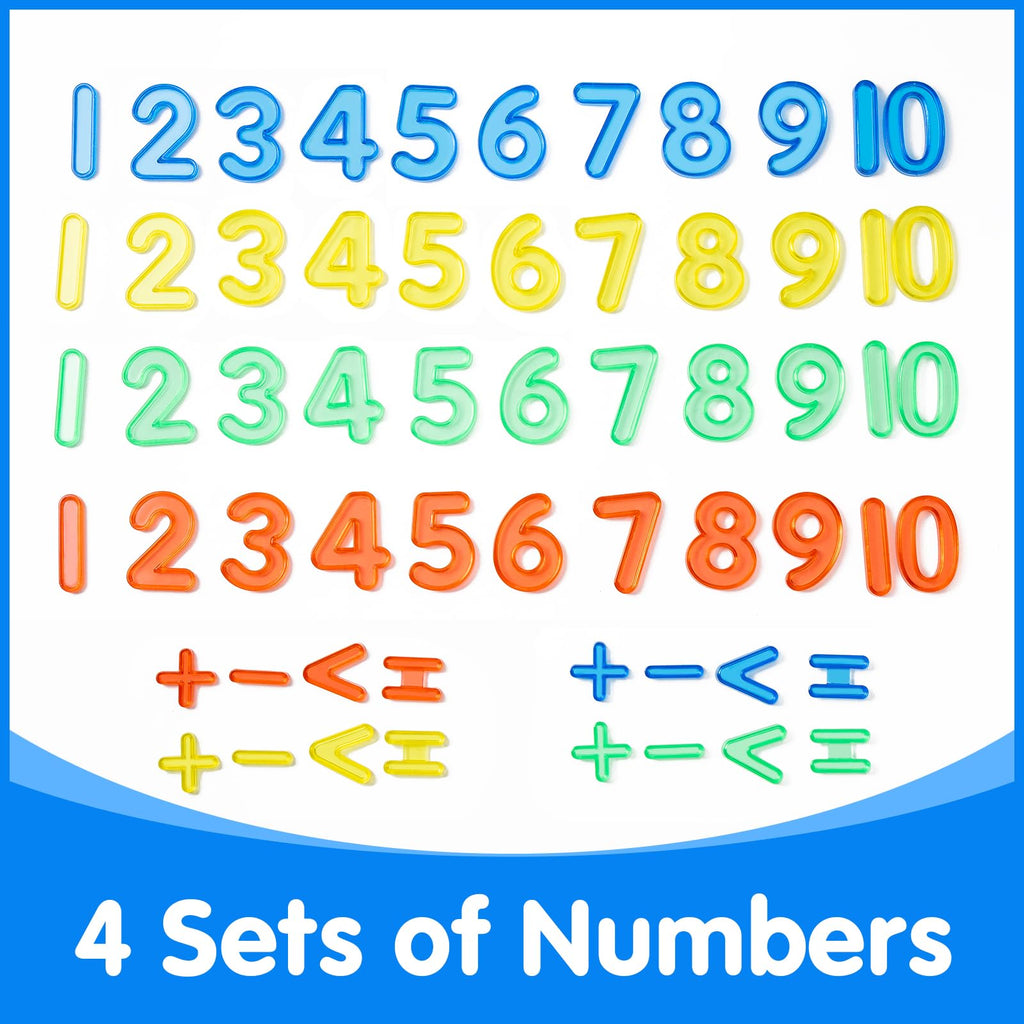 48 Translucent Number Tiles for Light Tables – 4 Sets of 1-10 & Symbols (Red, Blue, Yellow, Green)