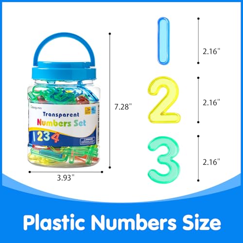 48 Translucent Number Tiles for Light Tables – 4 Sets of 1-10 & Symbols (Red, Blue, Yellow, Green)