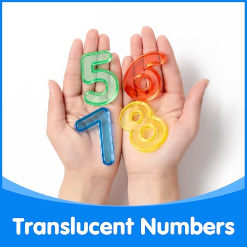 48 Translucent Number Tiles for Light Tables – 4 Sets of 1-10 & Symbols (Red, Blue, Yellow, Green)