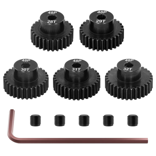 48P Pinion Gear Set 28T-32T (5 Gears) for 1/10 RC Cars – Hardened Steel, 3.175mm Shaft