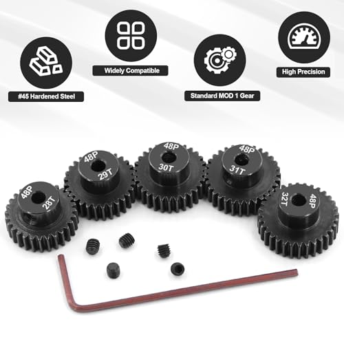 48P Pinion Gear Set 28T-32T (5 Gears) for 1/10 RC Cars – Hardened Steel, 3.175mm Shaft