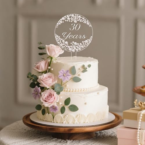 4.9-Inch Round Acrylic Cake Topper with Faux Pearls and Marker Pen by Coucoland (White)