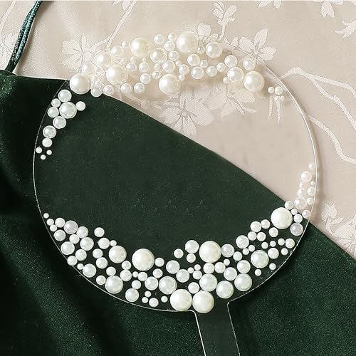 4.9-Inch Round Acrylic Cake Topper with Faux Pearls and Marker Pen by Coucoland (White)