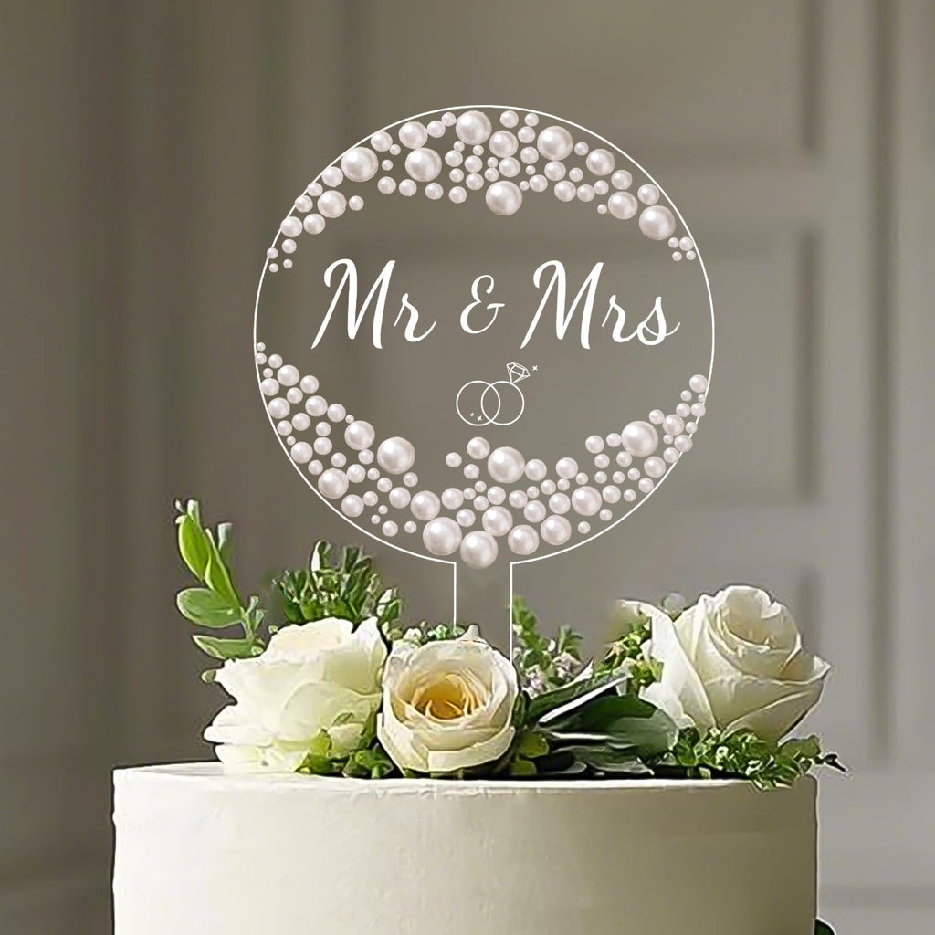 4.9-Inch Round Acrylic Cake Topper with Faux Pearls and Marker Pen by Coucoland (White)