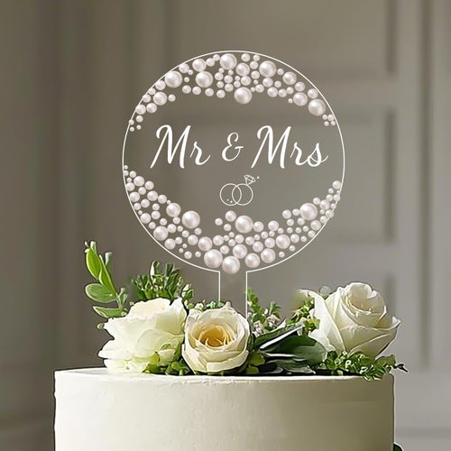 4.9-Inch Round Acrylic Cake Topper with Faux Pearls and Marker Pen by Coucoland (White)