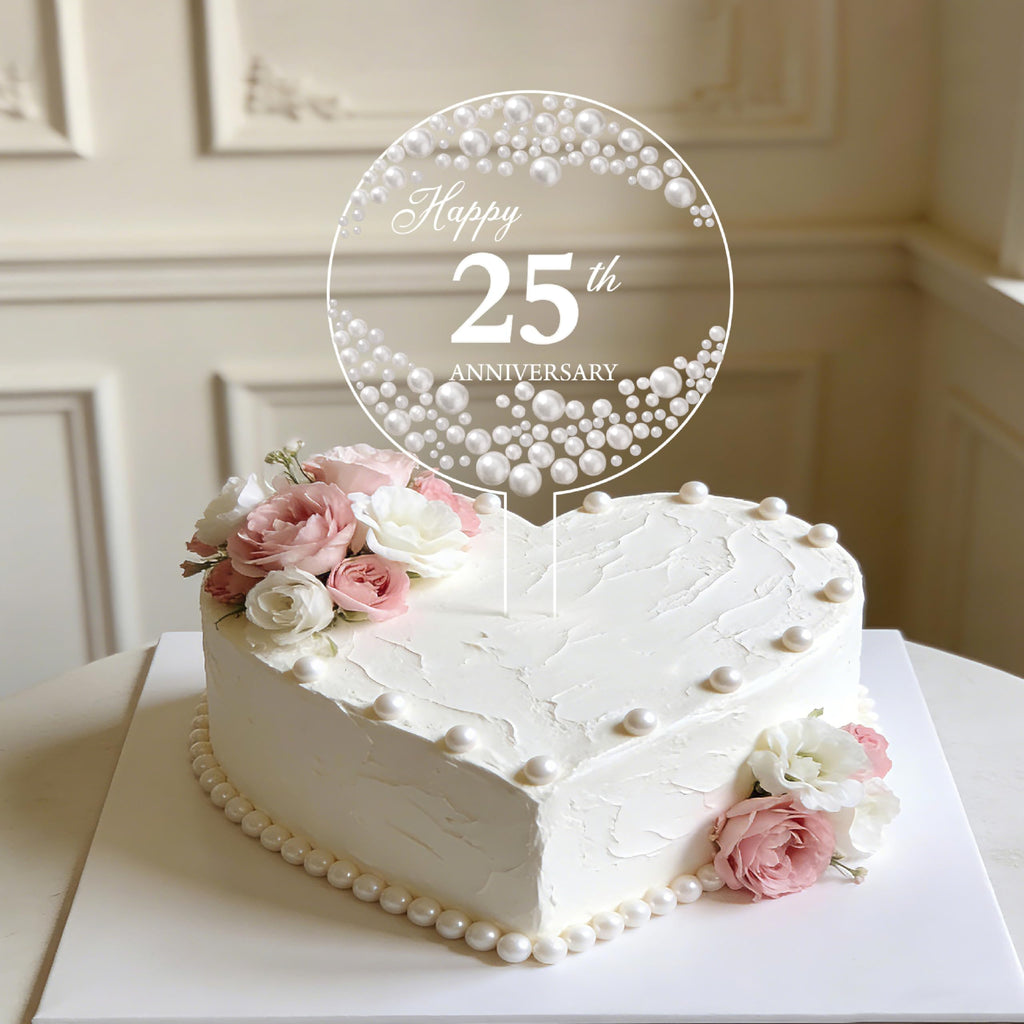 4.9-Inch Round Acrylic Cake Topper with Faux Pearls and Marker Pen by Coucoland (White)