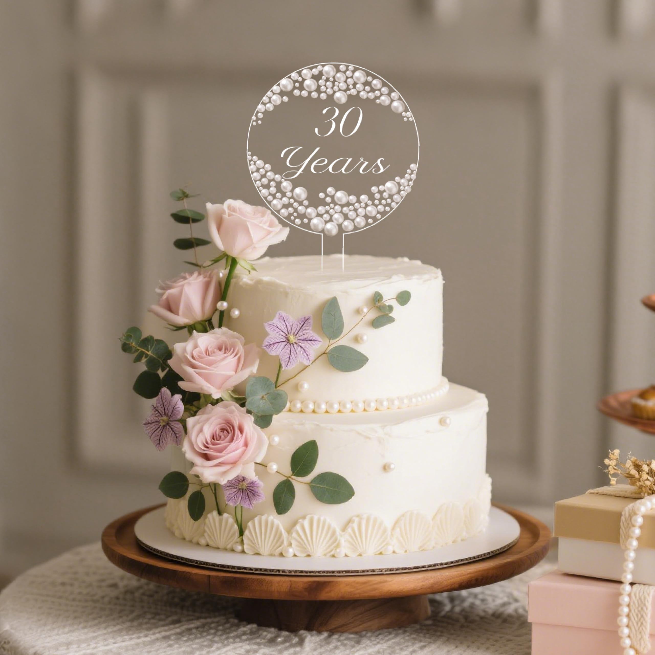 4.9-Inch Round Acrylic Cake Topper with Faux Pearls and Marker Pen by Coucoland (White)