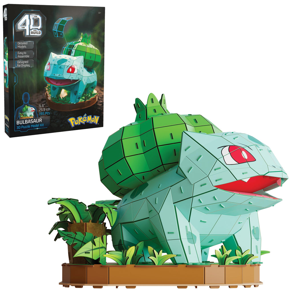 4D Build Pokémon Bulbasaur 3D Puzzle Kit - 195 Pieces, No Glue, Display Model 9.3" x 11.4" x 9.4"