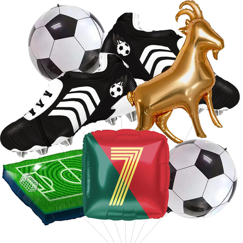 4D Football Balloons Set - Soccer Field, Cleats, Jersey & Goat Decorations | Red & Green Sports Party Pack