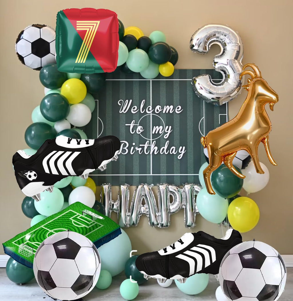 4D Football Balloons Set - Soccer Field, Cleats, Jersey & Goat Decorations | Red & Green Sports Party Pack