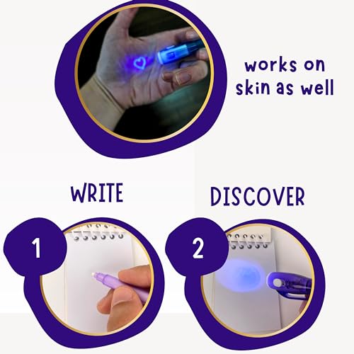 4E's Novelty 12-Pack Invisible Ink Pens with UV Lights, Mini Notebooks & Goodie Bags – Spy Party Favors for Kids