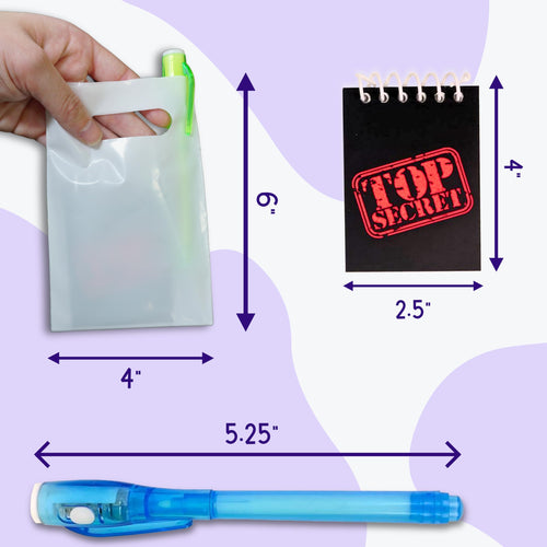 4E's Novelty 12-Pack Invisible Ink Pens with UV Lights, Mini Notebooks & Goodie Bags – Spy Party Favors for Kids