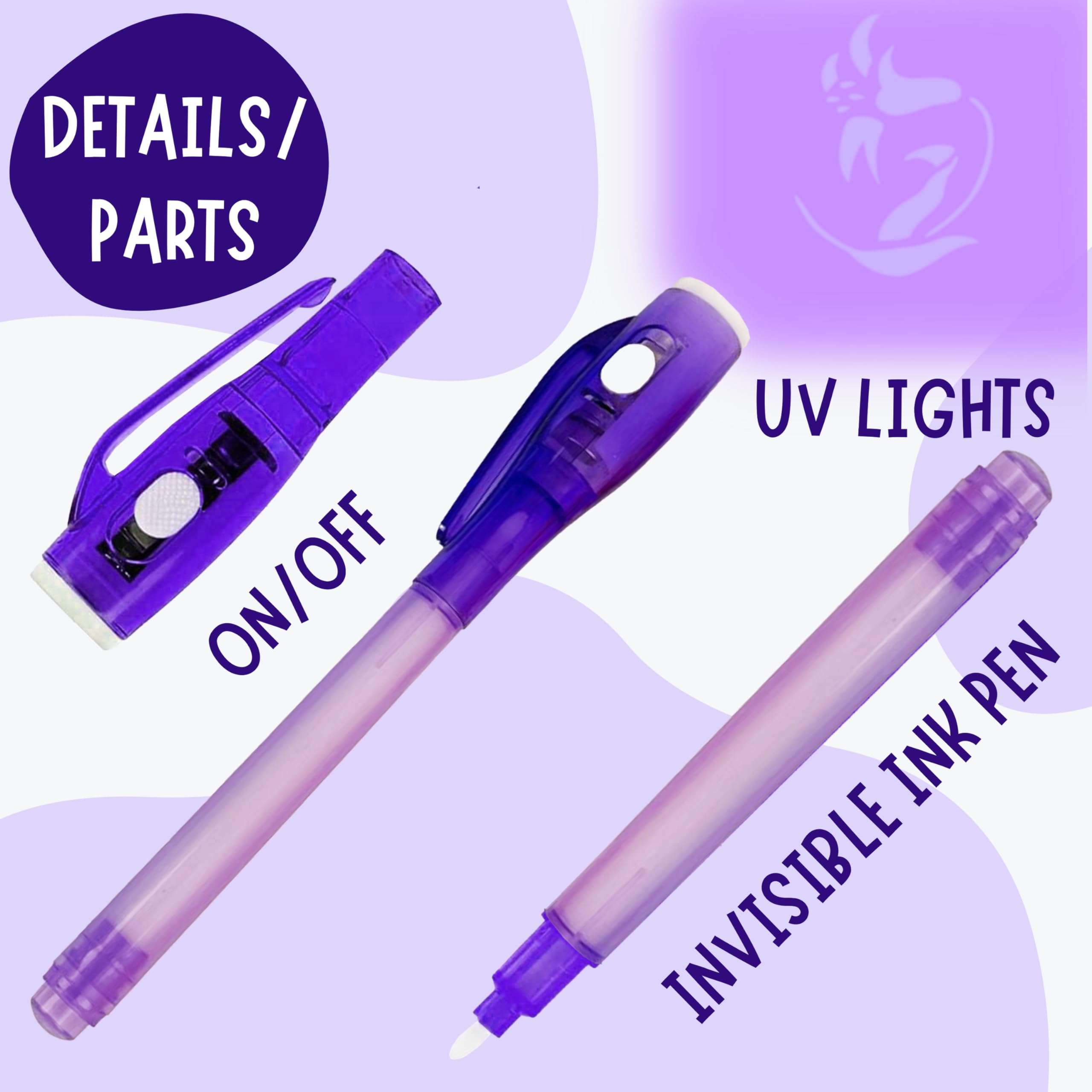 4E's Novelty 12-Pack Invisible Ink Pens with UV Lights, Mini Notebooks & Goodie Bags – Spy Party Favors for Kids