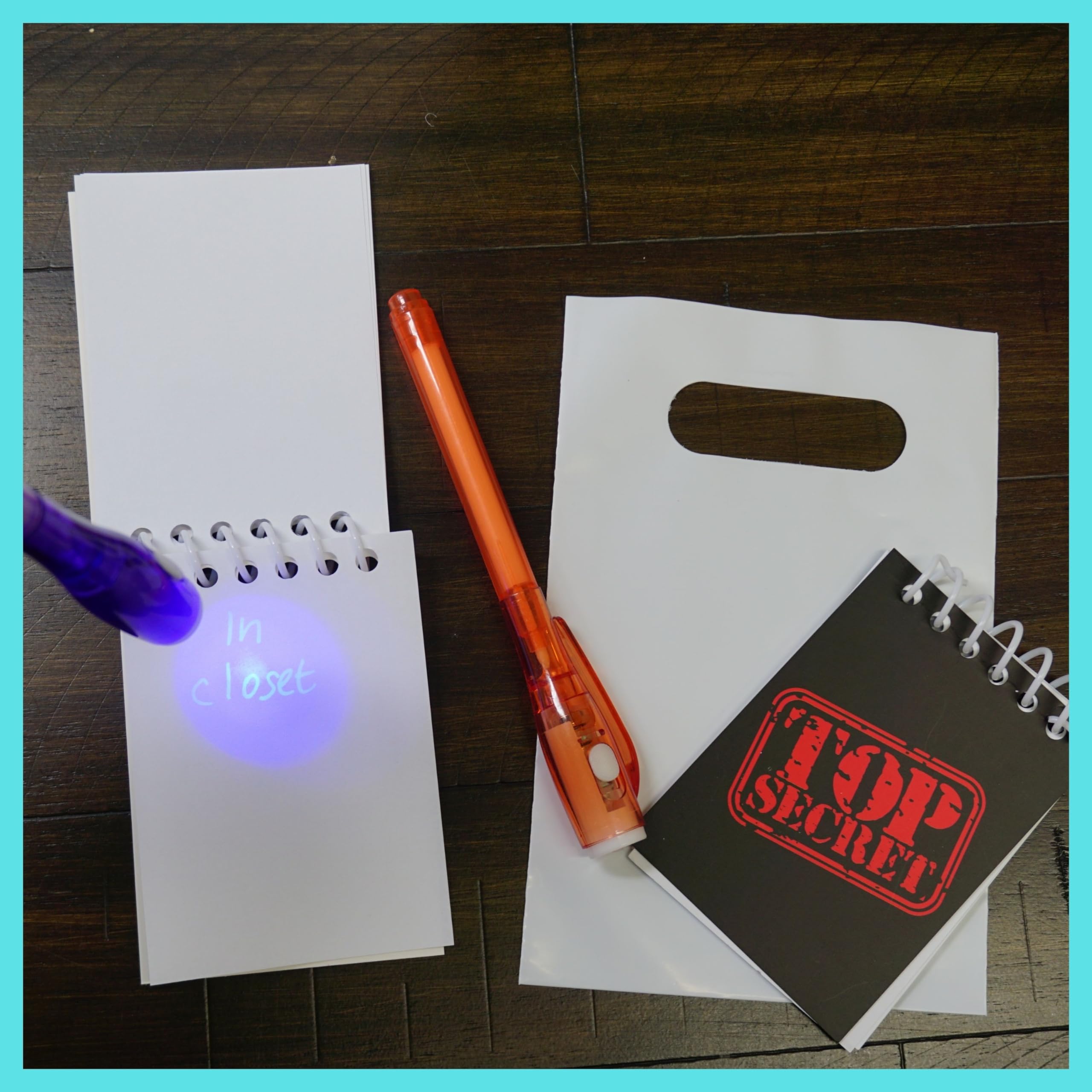 4E's Novelty 12-Pack Invisible Ink Pens with UV Lights, Mini Notebooks & Goodie Bags – Spy Party Favors for Kids